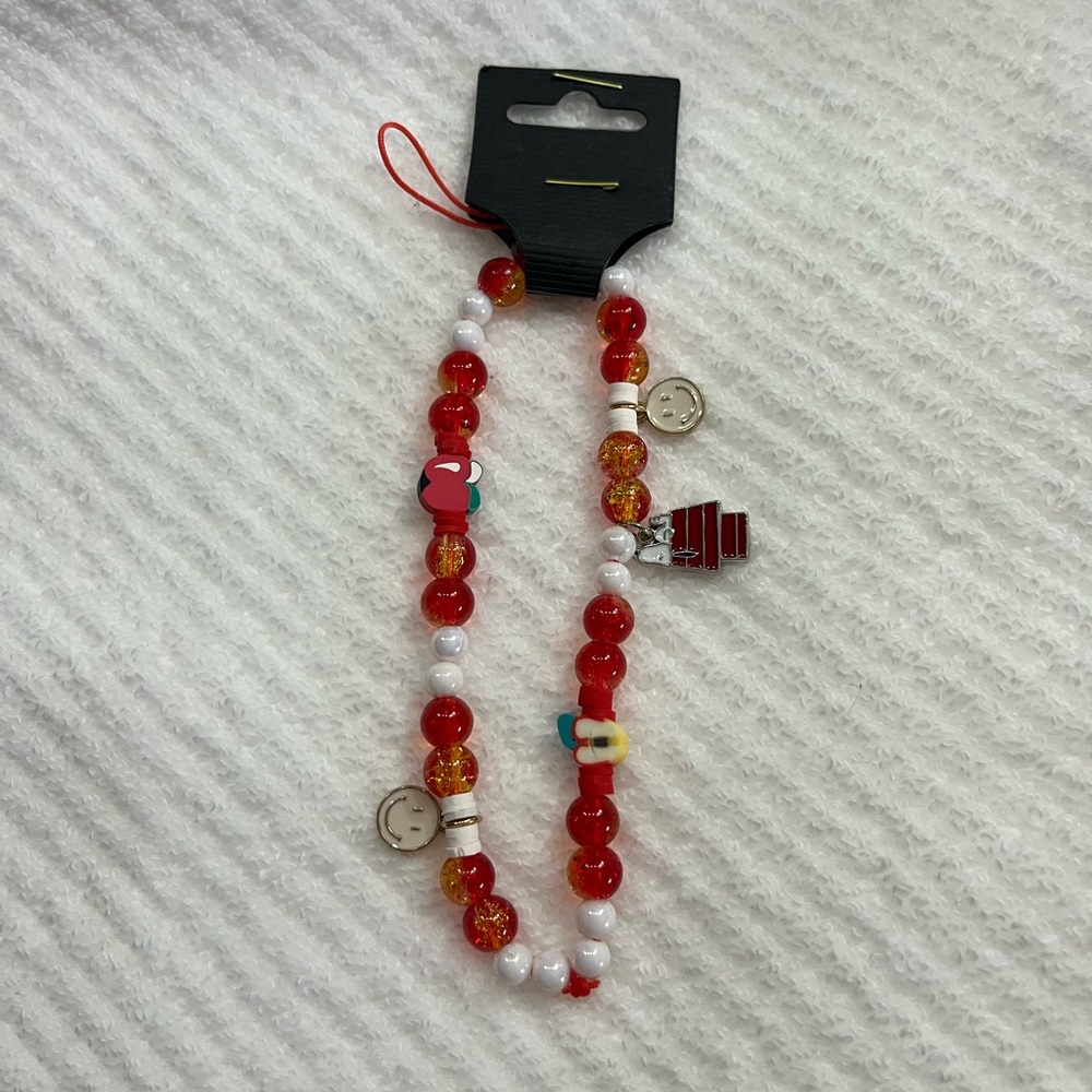 Snoopy Red and White Beaded Phone Charm